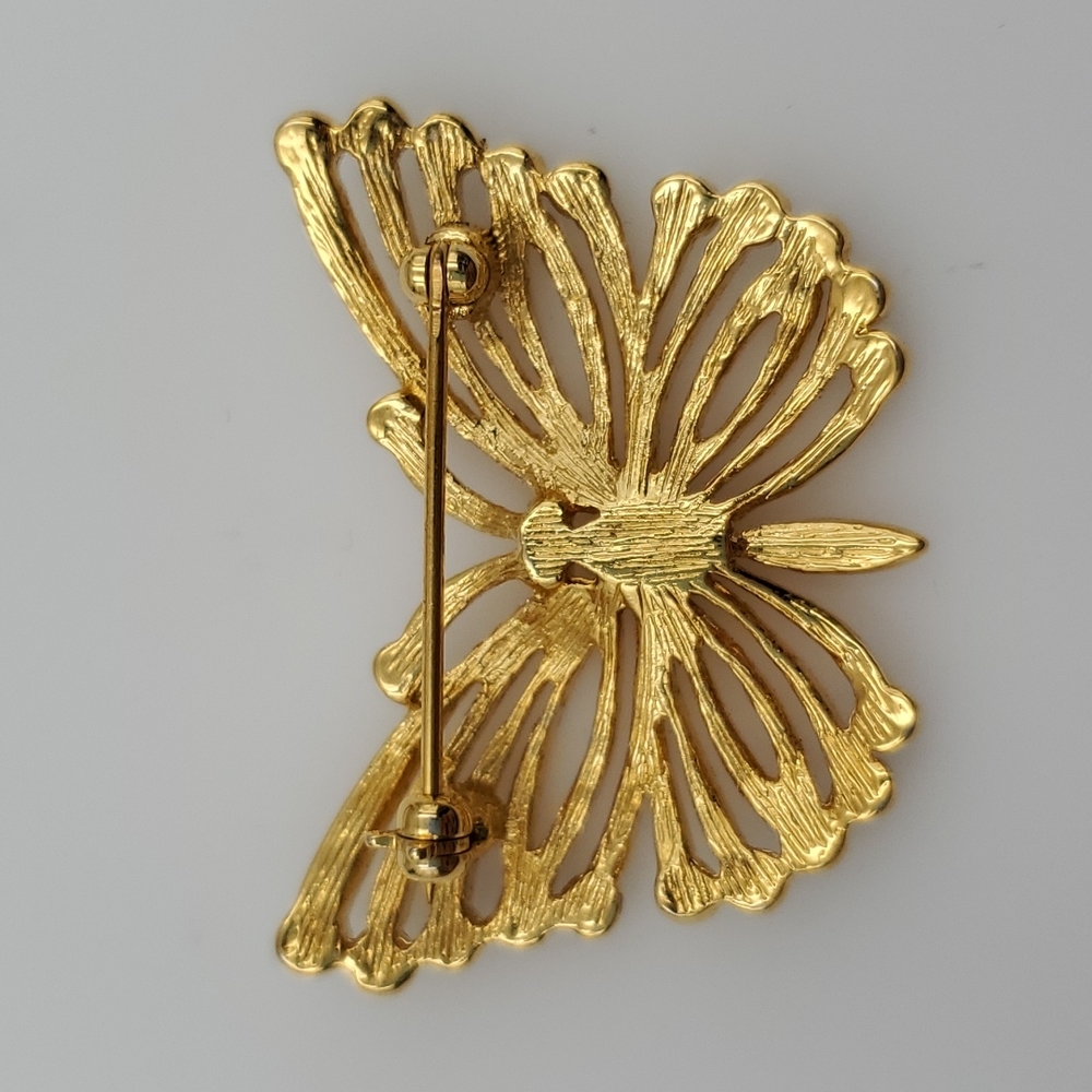 Gold Tone Butterfly with Blue & Green Rhinestones Brooch - Picture 3 of 5